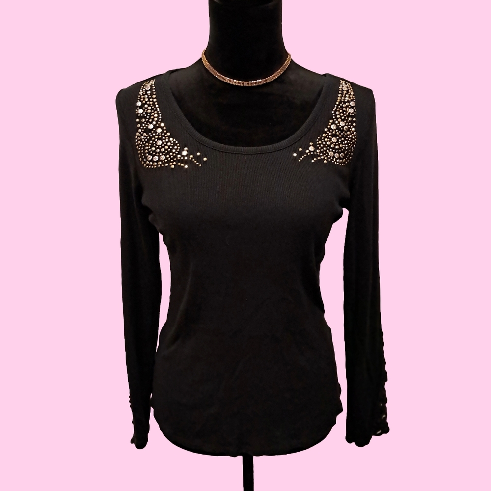 Canyon River Blues Black Studded Long Sleeve Top - Picture 1 of 6